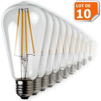 LAMPESECOENERGIE Lot de 10 Ampoules Led Filament ST64 Style Edison Teardrop 7 watt (eq.52 watt) Culot E27