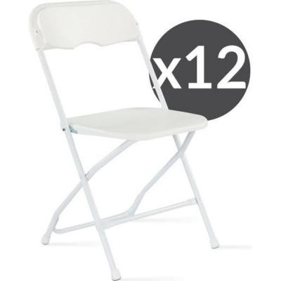 REKKEM Lot de 12 chaises pliantes 12 places poly&eacute;thyl&egrave;ne blanc