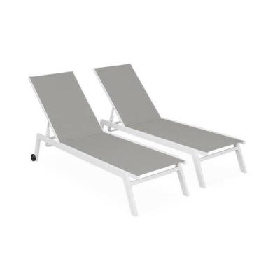 SWEEEK Lot de 2 bains de soleil en aluminium avec roulettes - 5 positions - ELSA - Taupe