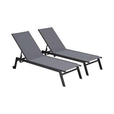 SWEEEK Lot de 2 bains de soleil en aluminium et textil&egrave;ne gris fonc&eacute;