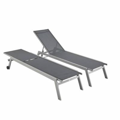 SWEEEK Lot de 2 bains de soleil en aluminium et textil&egrave;ne anthracite
