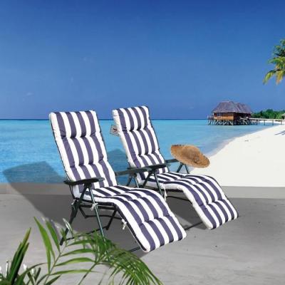 OUTSUNNY Lot de 2 chaises longues pliables bleu blanc