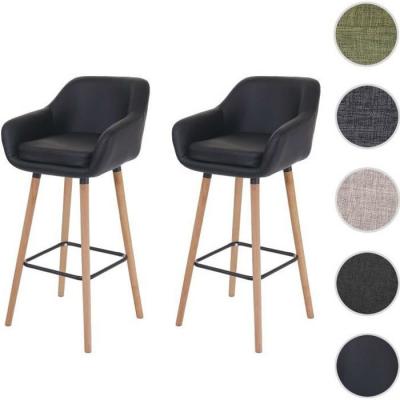 Mendler 2x tabouret de bar&nbsp;Malm&ouml; T381, chaise bar/comptoir avec dossier ~ similicuir, noir
