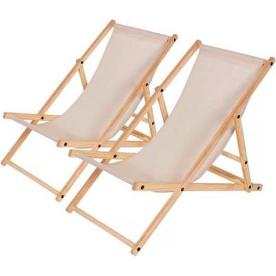 HABITAT ET JARDIN Lot de 2 transats en bois Chilienne - 107 x 56.5 x 81 cm - Ecru