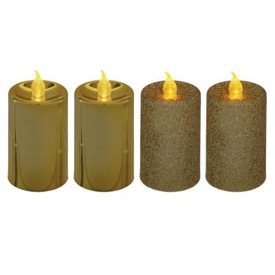 FEERIC LIGHTS & CHRISTMAS Lot de 4 Bougies lumineuses Or paillet&eacute; et Or m&eacute;tallis&eacute; H 7.5 cm