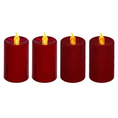 GENERIQUE Lot de 4 Bougies lumineuses Rouge paillet&eacute; et Rouge m&eacute;tallis&eacute; H 7.5 cm