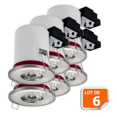 LAMPESECOENERGIE Lot de 6 Support de spot BBC Etanche IP65 Inox 87mm avec douille GU10 automatique ref. 830