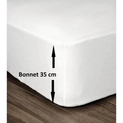 LOVELY HOME Drap Housse 100% Coton 180x200cm - Bonnet 35cm - Blanc - 
