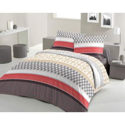 LOVELY HOME  Parure de couette Coton BOOGIE Corail 220x240cm 