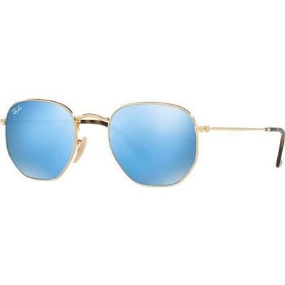 HEXAGONAL Lunettes de soleil Ray-Ban  Flat Dor&eacute; Bleu Miroit&eacute; - 51