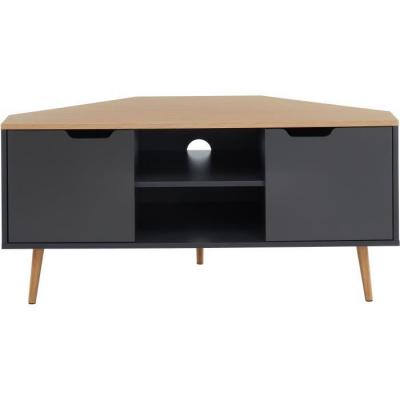 BAITA Meuble tv d'angle gris et effet ch&ecirc;ne 2 portes 115cm noir et bois