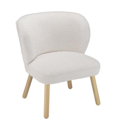 MACABANE  ALBANE - Fauteuil en tissu bouclette blanc pieds en bois