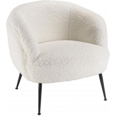 MACABANE  ALBANE - Fauteuil Cosy Tissu Bouclette Blanc Pieds m&eacute;tal Noir