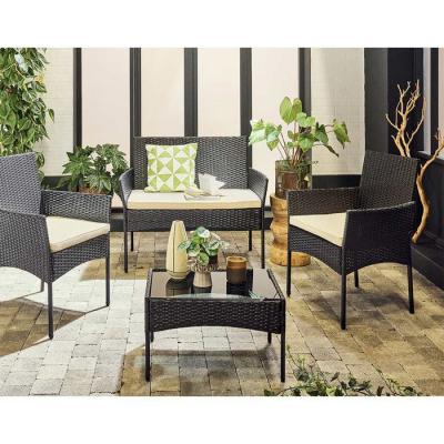 BESTMOBILIER Salon bas de jardin en r&eacute;sine tress&eacute;e - 4 personnes - Marbella - Noir