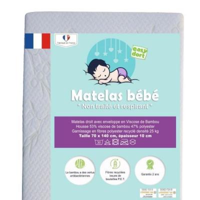  Matelas b&eacute;b&eacute; en viscose de bambou pour lit 70x140 cm