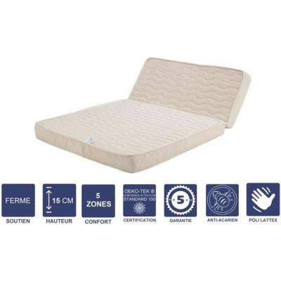  Matelas Ferme Pour tous BZ 140x200 x 15 cm - D&eacute;coupe Assise 60 cm - 5 zones de Confort - Noyau Poli Lattex HR Derni&egrave;re G&eacute;n&eacute;ration - Tr&egrave;s Respirant 