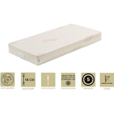 PROVENCE LITERIE Matelas pour bb 70x140 cm Hauteur 15 cm Dhoussable Housse Lavable  30 - Tissu avec Maxi - Hyppoallergnique -
