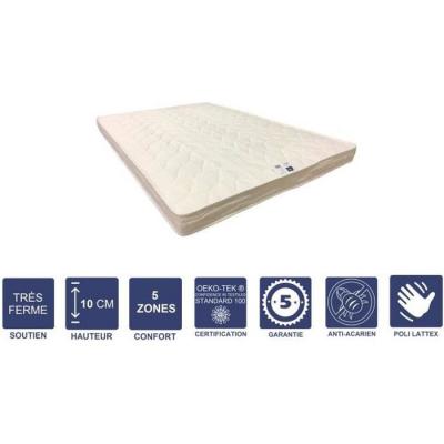  Matelas Tr&egrave;s Ferme 140x190 x 10 cm - 5 zones de Confort - Noyau Poli Lattex HR Derni&egrave;re G&eacute;n&eacute;ration - Tr&egrave;s Respirant 