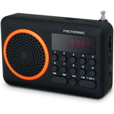 METRONIC  radio fm mp3 port&aacute;til usb/micro sd negra/naranja