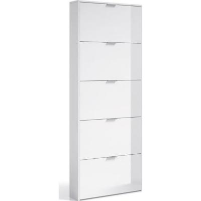 Meuble &agrave; chaussures 5 portes battantes blanc brillant - Hauteur 180 x longueur 70 x Profondeur 17 cm