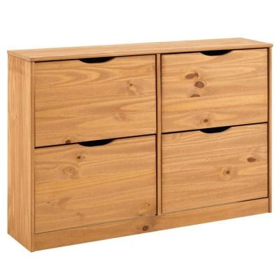 Meuble &agrave; chaussures en pin BASIL, 2x2 abattants, lasur&eacute; couleur miel