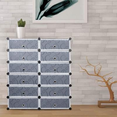 Armoire &agrave; chaussures en plastique LEMAIJIAJU - 12 Cubes - Noir - 24 Paires - 91 x 36 x 105 cm 