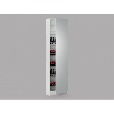 Armoire &agrave; chaussures avec miroir - ZAPATERO - Blanc - 12 rangements -