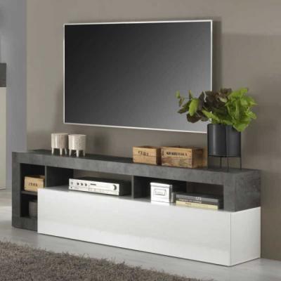 TOUSMESMEUBLES Meuble tv 1 abattant 2 niches blanc laqu&eacute; brillant - ischia : b&eacute;ton fonc&eacute; - - neuf