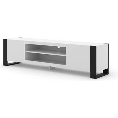 BIM FURNITURE Meuble TV bas Mondi 188 cm Hi-Fi Commode avec pieds noirs Blanc Mat
