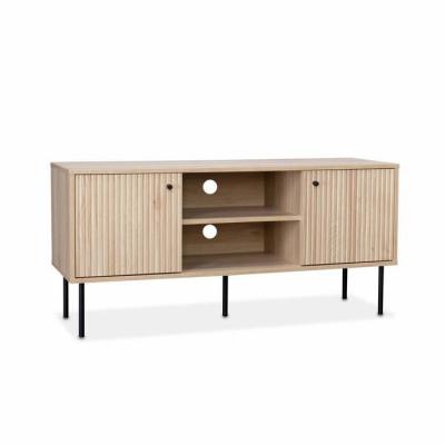 SWEEEK Meuble tv 2 portes d&eacute;cor bois rainur&eacute;