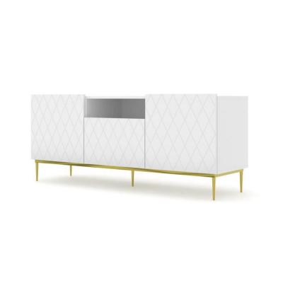 BIM FURNITURE Meuble TV DIUNA 2D1K 145 cm blanc mat, fa&ccedil;ades d&eacute;cor&eacute;es, sur le cadre