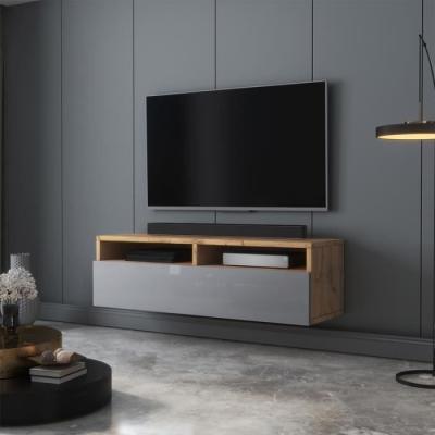 SELSEY  Meuble TV - REDNAW - 100 cm - ch&ecirc;ne wotan / gris brillant