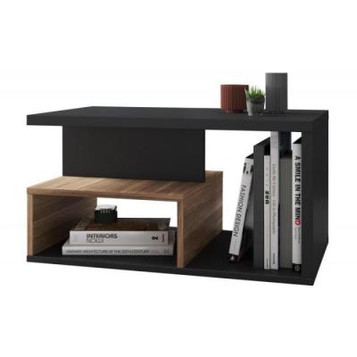 Table Basse Rectangle Ch&ecirc;ne et Noir 4 Niches - Noir