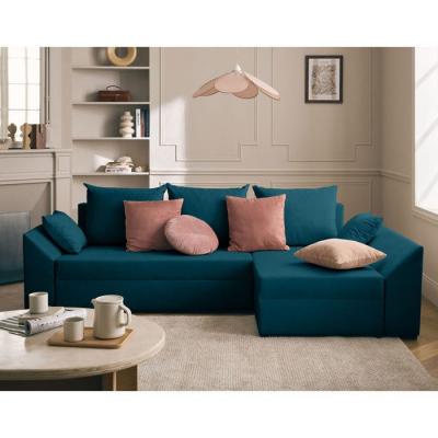 BESTMOBILIER  Canap&eacute; d'angle r&eacute;versible convertible 4 places MIKE - Velours Bleu canard