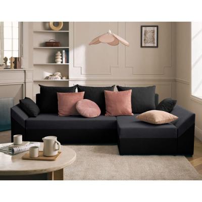 BESTMOBILIER  Canap&eacute; d'angle r&eacute;versible convertible 4 places MIKE - Velours Noir / Gris
