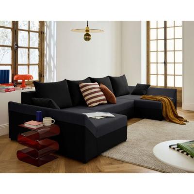 BEST MOBILIER Bestmobilier Canap&eacute; panoramique 7 places MIKE - Angle r&eacute;versible - Velours Noir / Gris