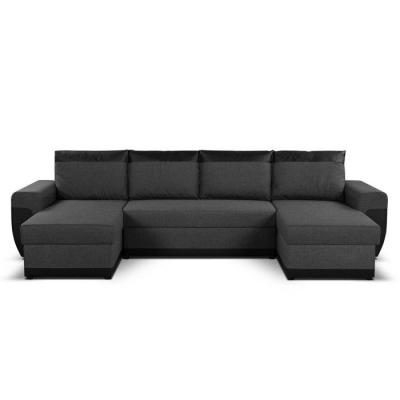 BESTMOBILIER  Canap&eacute; panoramique 7 places MILAN - En U - Simili/Tissu Noir / Gris