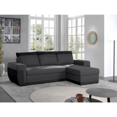 BESTMOBILIER  Canap&eacute; d'angle r&eacute;versible convertible 4 places MILAN - Simili/Tissu Noir / Gris