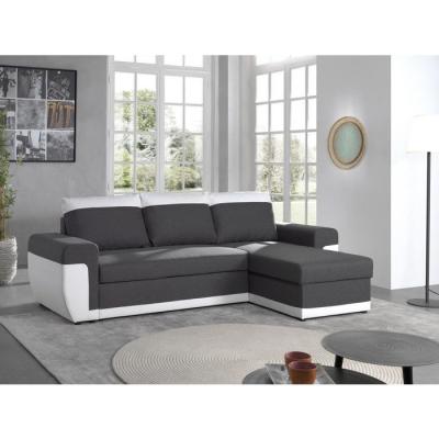 BESTMOBILIER  Canap&eacute; d'angle r&eacute;versible convertible 4 places MILAN - Simili/Tissu Blanc / Gris