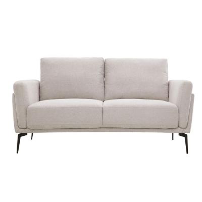 MILIBOO Canap&eacute; design 2 places en tissu effet velours textur&eacute; beige et m&eacute;tal noir MOSCO