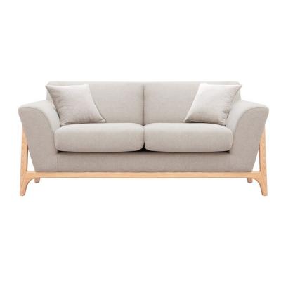 MILIBOO Canap&eacute; scandinave 2 places en tissu effet velours textur&eacute; beige et bois clair ASAKO