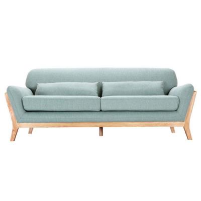 MILIBOO Canap&eacute; scandinave 3 places en tissu vert lagon et bois clair YOKO
