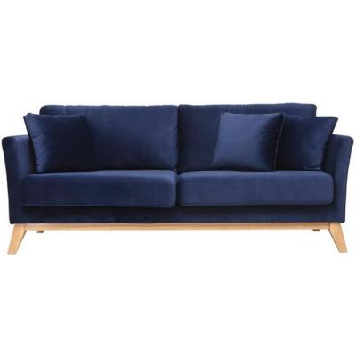 MILIBOO  Canap&eacute; scandinave 3 places velours bleu nuit pieds bois OSLO