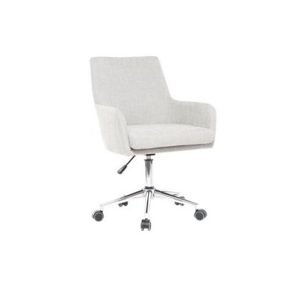 Chaise de bureau &agrave; roulettes en tissu gris clair et acier chrom&eacute; shana
