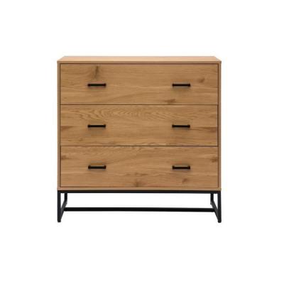 Commode 3 tiroirs finition bois clair ch&ecirc;ne et m&eacute;tal noir L100 cm LOVATO