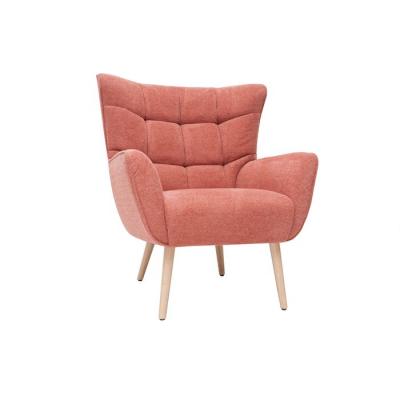 MILIBOO Fauteuil scandinave en tissu effet velours textur&eacute; terracotta et bois clair AVERY