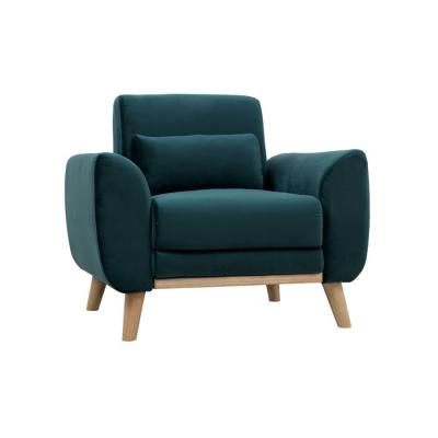 MILIBOO  Fauteuil design velours bleu p&eacute;trole et bois clair EKTOR 