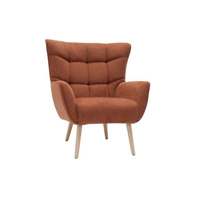 MILIBOO Fauteuil scandinave en tissu effet velours textur&eacute; terre br&ucirc;l&eacute;e et bois clair avery
