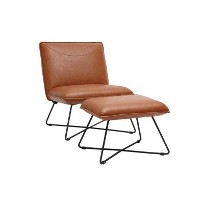 MILIBOO Fauteuil vintage marron avec repose pied philo - Marron clair