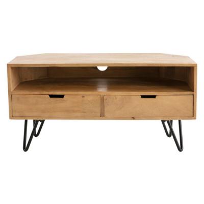 MILIBOO Meuble TV d'angle en manguier massif et m&eacute;tal L100 cm VIBES - Naturel